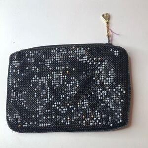Sparkling Black Mesh Metal Pouch Bag with Heart Zipper Whiting & Davis Vintage